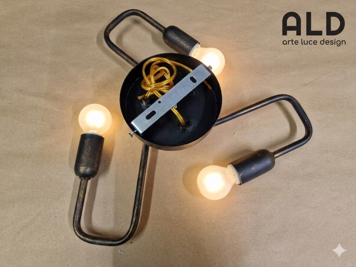 Plafoniera in metallo bronzo invecchiato lampada da tetto industrial 3 luci e14