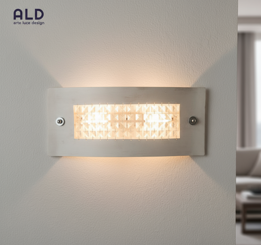 Plafoniera  in metallo avorio e strass 2 luci E27 lampada da parete moderna