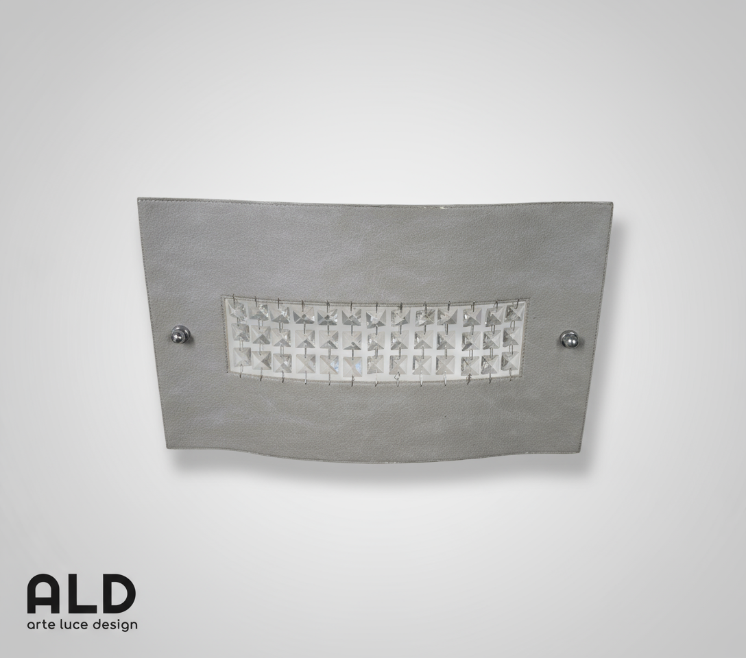 Plafoniera in ecopelle grigia e strass 2 luci E27 lampada da parete moderna