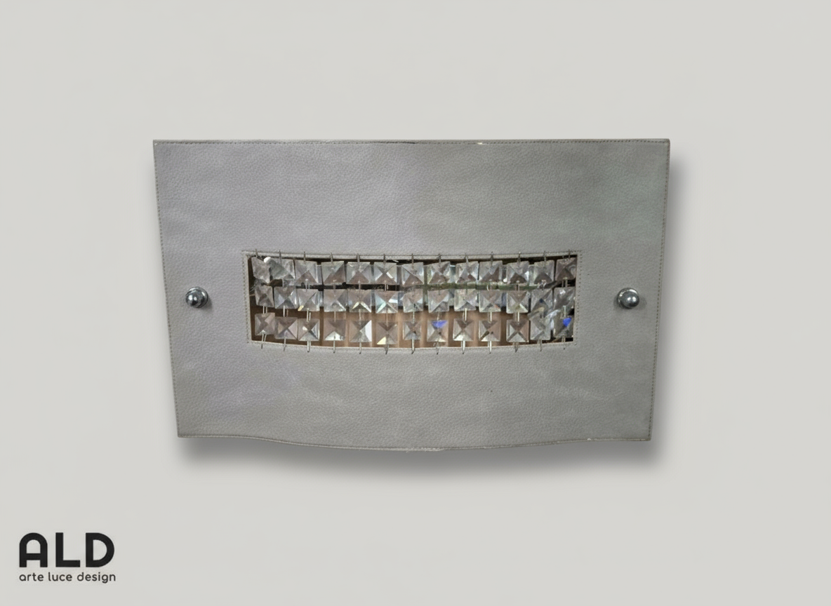 Plafoniera in ecopelle grigia e strass 2 luci E27 lampada da parete moderna