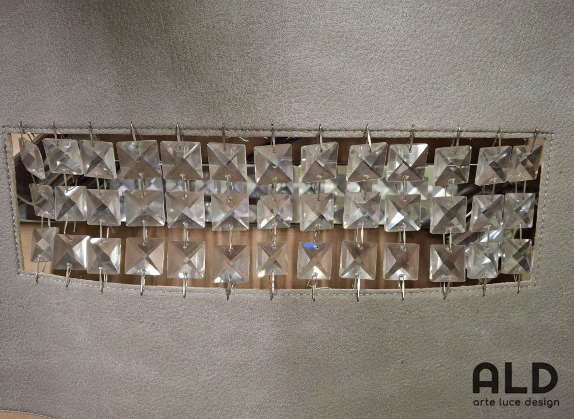 Plafoniera in ecopelle grigia e strass 2 luci E27 lampada da parete moderna