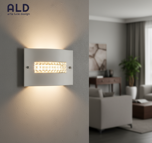 Plafoniera  in ecopelle bianca e strass 2 luci E27 lampada da parete moderna