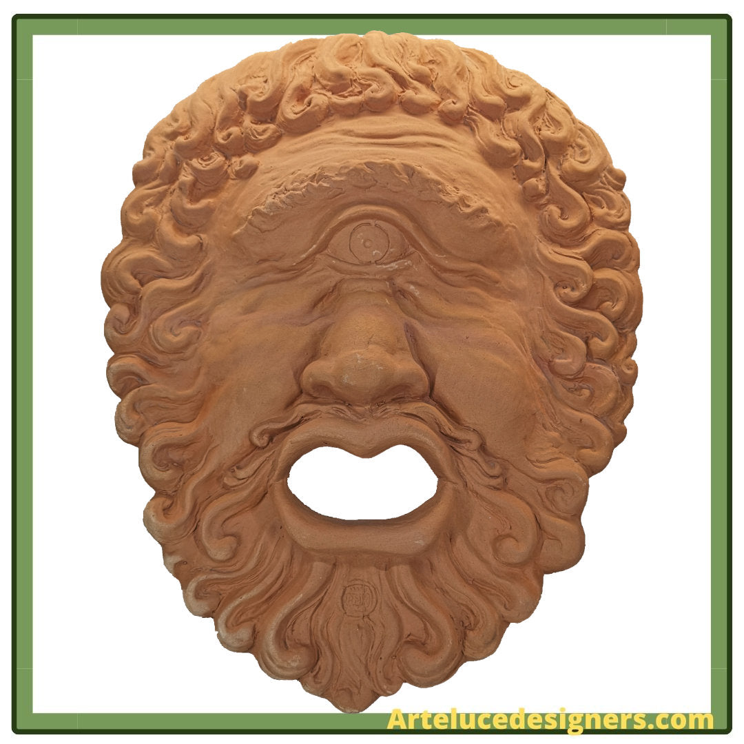 Volto di Polifemo in terracotta grezza per fontana decoro murale fregi