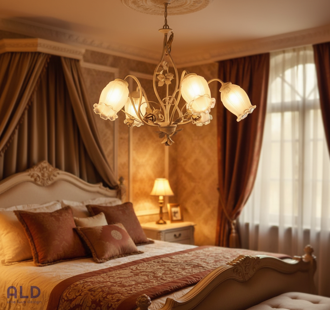 Lampadario artigianale in ferro battuto per camera da letto cameretta 5 luci e14