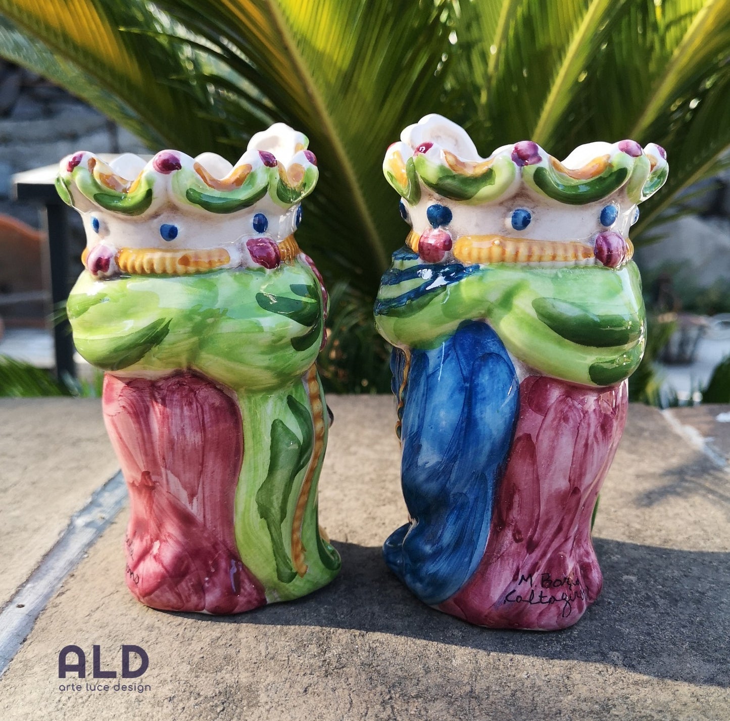 Teste di moro in ceramica di Caltagirone coppia vasi soprammobili altezza 14cm