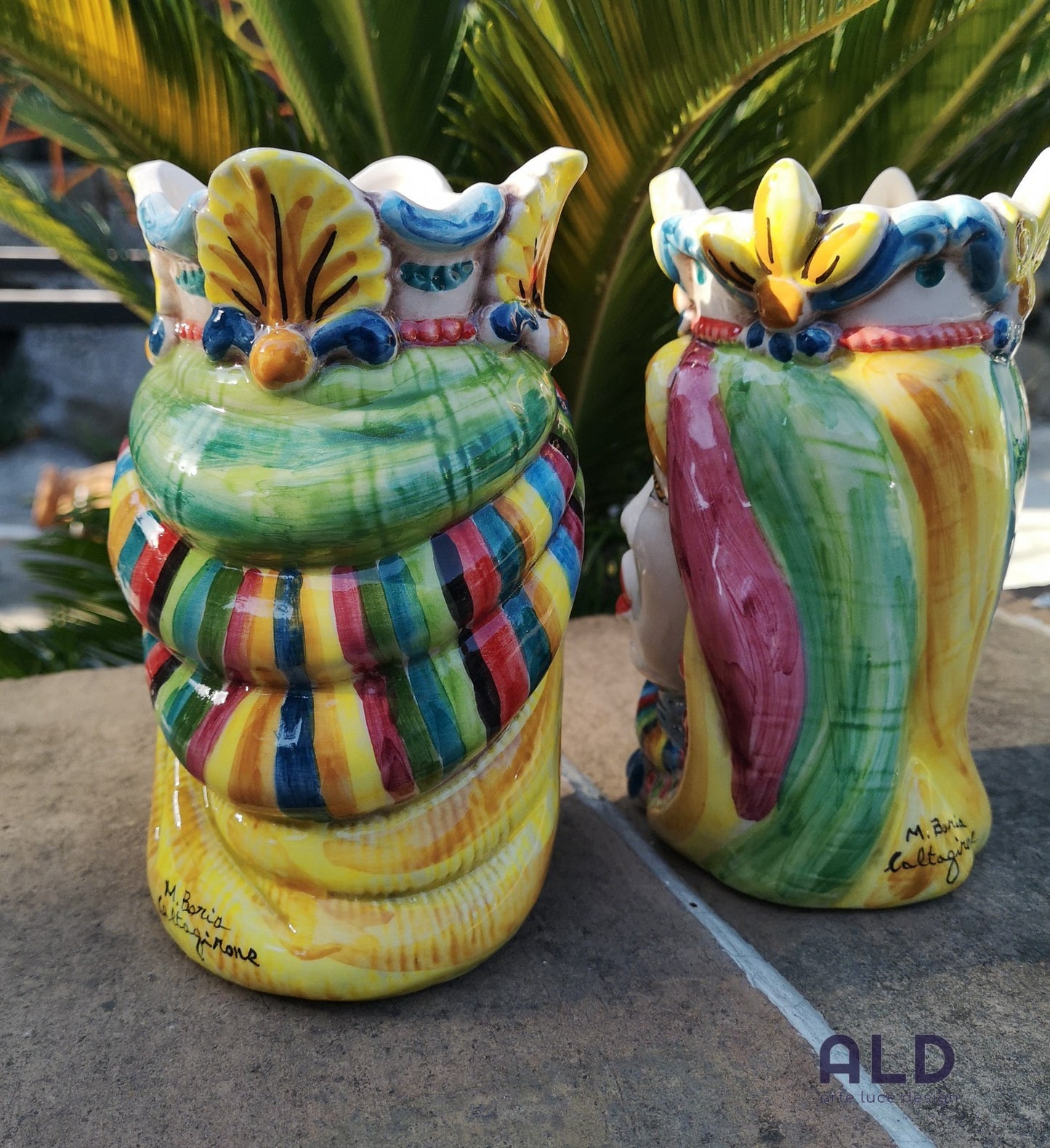 Teste di moro in ceramica di Caltagirone coppia vasi soprammobili altezza 14cm