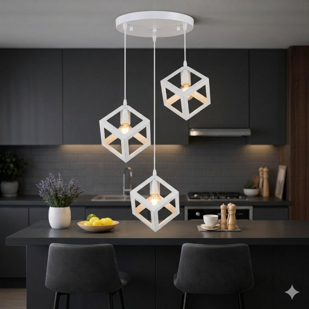 Lampadario a sospensione moderno bianco 3 luci E27 cucina cameretta ingresso