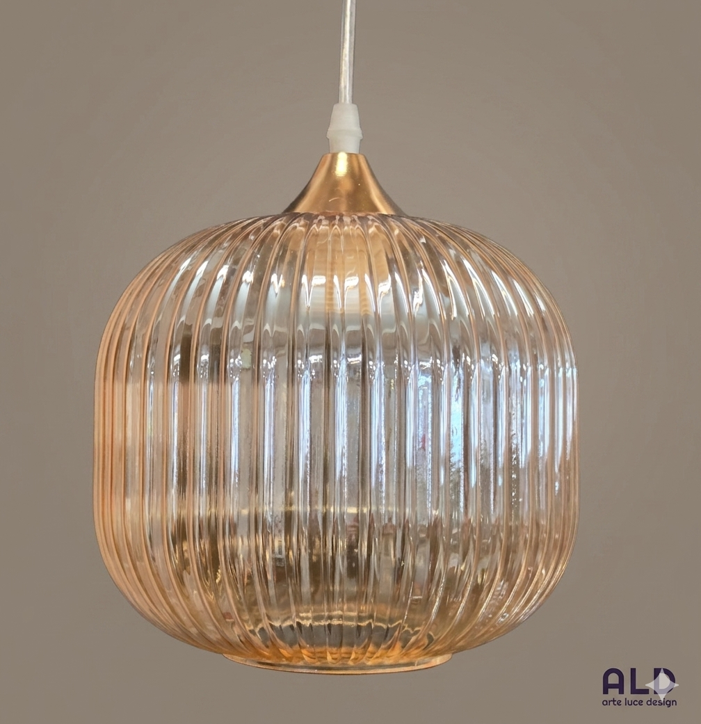 Lampadario a sospensione da cucina pendel moderno a 3 luci E27 vetro ambra e oro
