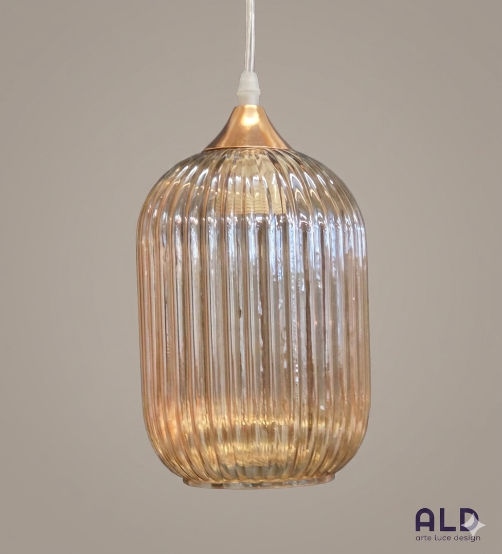 Lampadario a sospensione da cucina pendel moderno a 3 luci E27 vetro ambra e oro