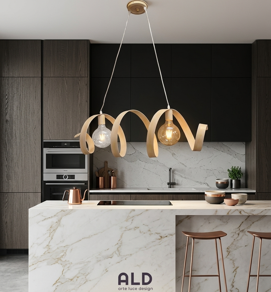 Lampadario a sospensione moderno da cucina in metallo aspirale a 2 luci E27