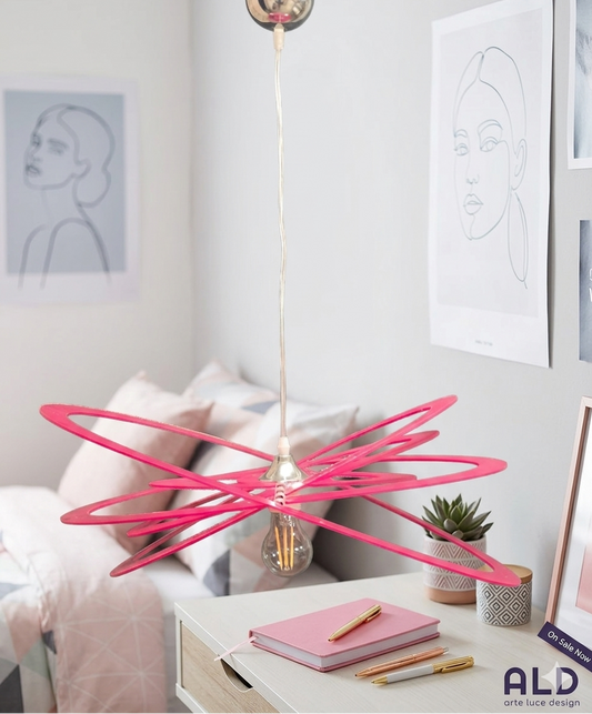 Lampadario a sospensione fucsia con ellissi regolabili cameretta ragazza bambina