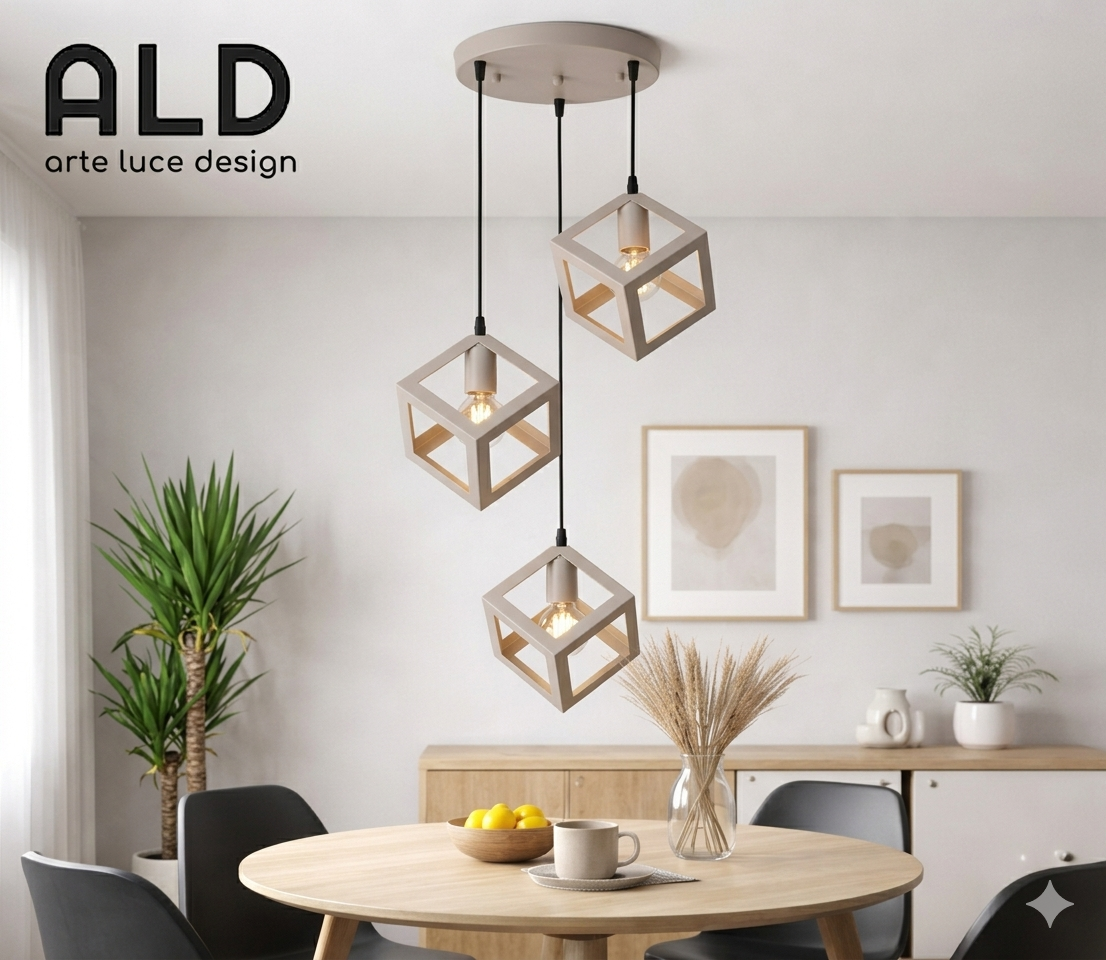 Lampadario a sospensione moderno tortora 3 luci E27 cucina cameretta ingresso