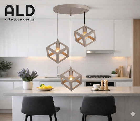 Lampadario a sospensione moderno tortora 3 luci E27 cucina cameretta ingresso