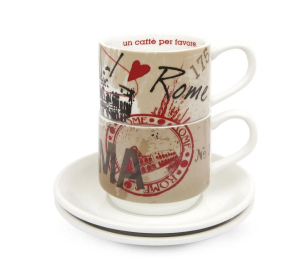 Set tazzine caffè impilabili in ceramica Walt Disney topolino collezione Roma Egan