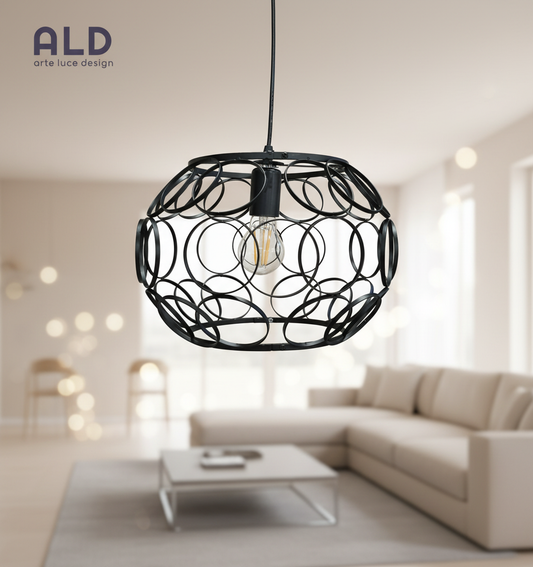 Lampadario moderno nero traforato per cucina bagno cameretta camera da letto