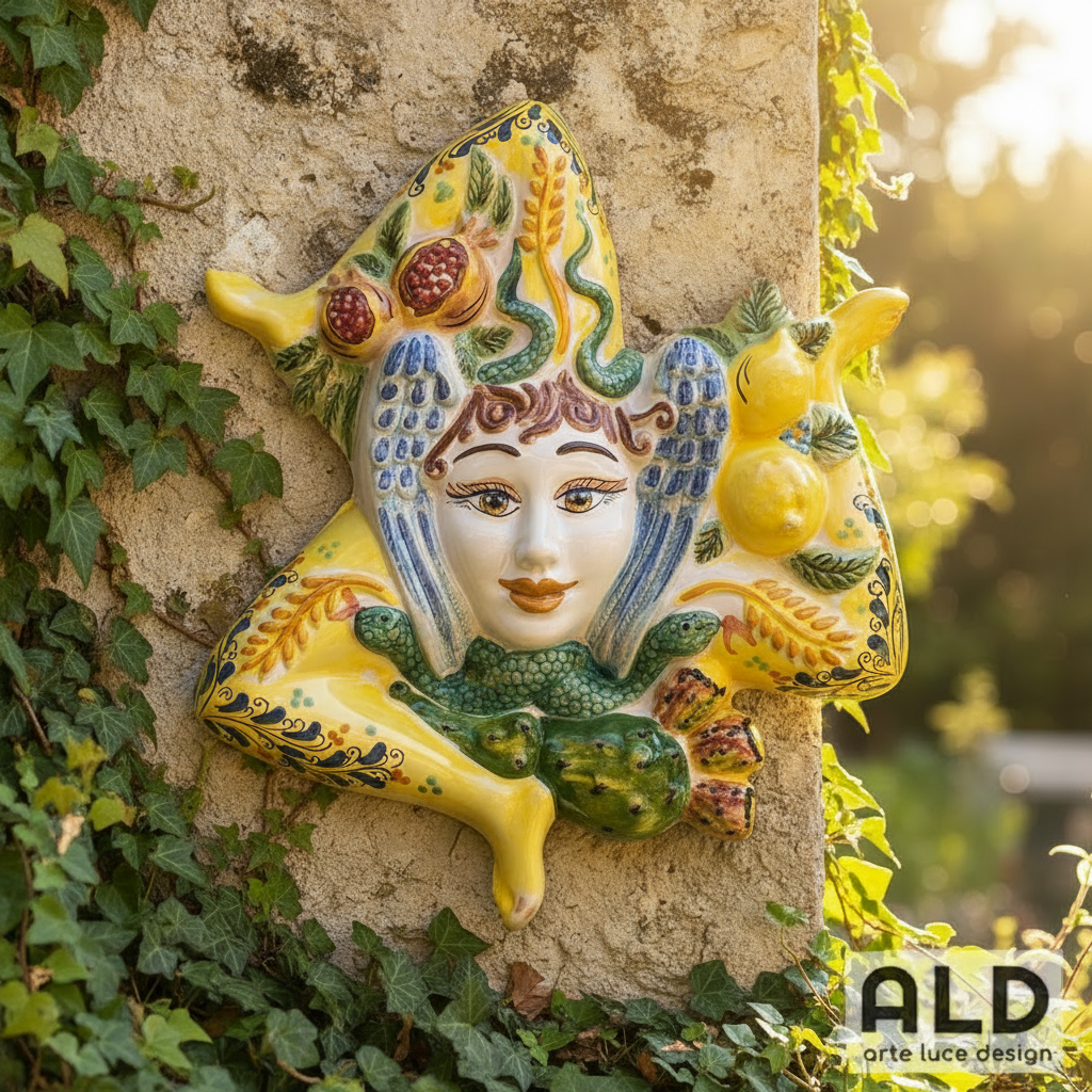 Trinacria siciliana grande in ceramica di Caltagirone decorazione fregio parete