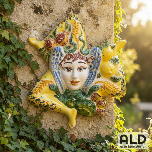 Trinacria siciliana grande in ceramica di Caltagirone decorazione fregio parete