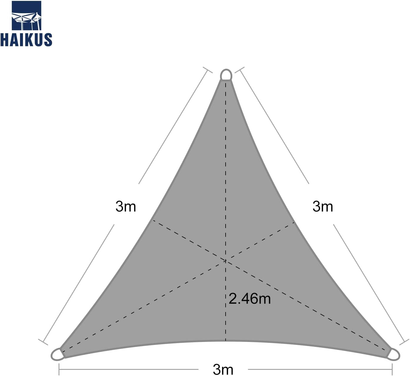 vela tenda ombreggiante parasole triangolare grigio da giardino 3x3x3 metri