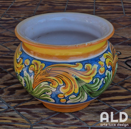 Vaso cachepot in ceramica di Caltagirone caspò fiori artigianale dipinto a mano