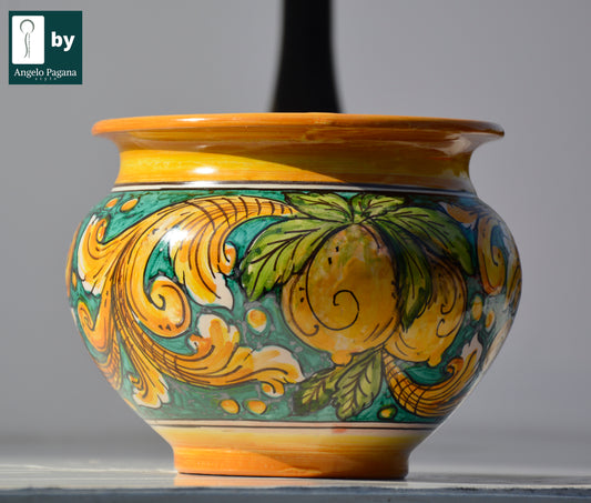 Vaso in ceramica di Caltagirone porta piante decorato a mano siciliano da cucina