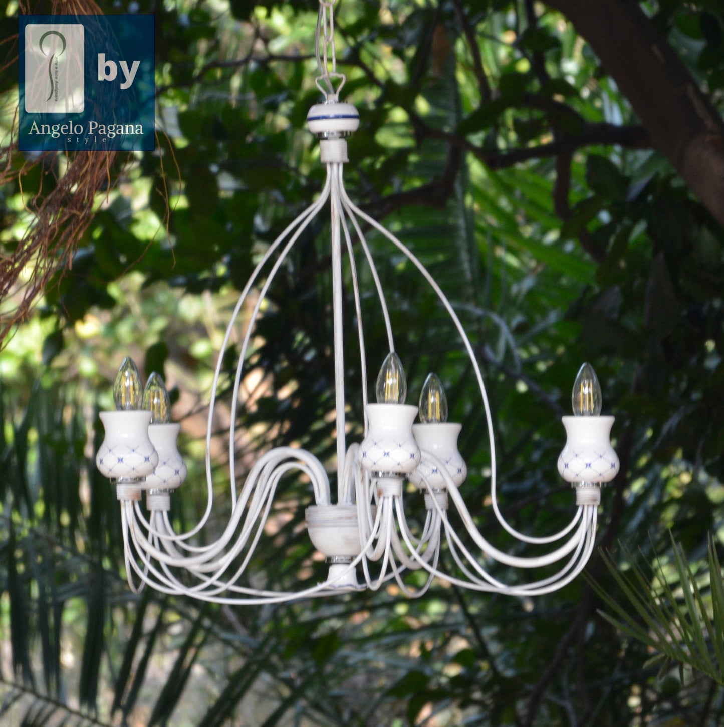 lampadario mille fili 5 luci stile shabby chic con ceramica