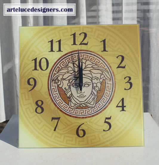 Orologio quadrato da parete classico moderno in vetro da cucina soggetto medusa