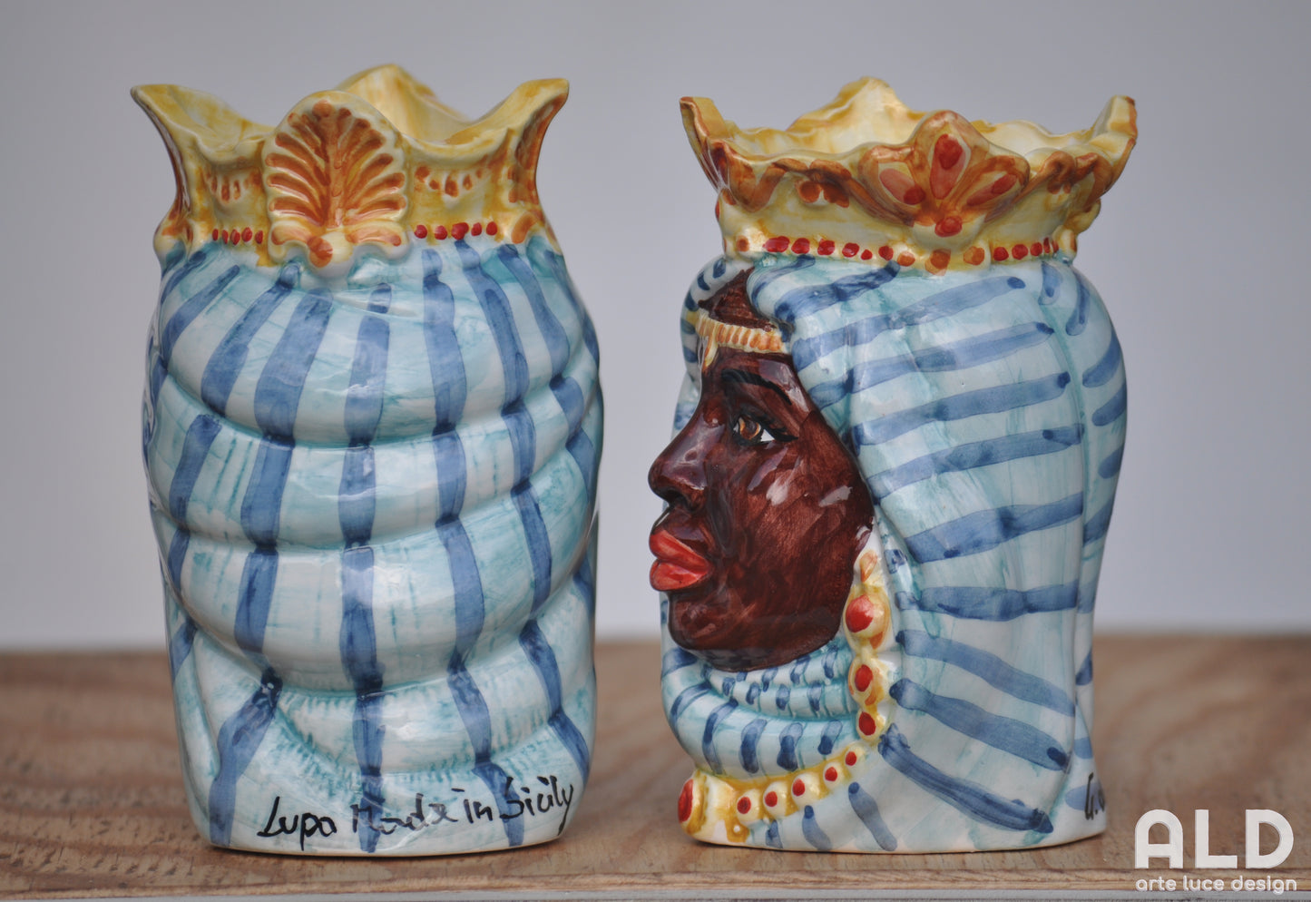 Teste di moro in ceramica di Caltagirone  vasi soprammobili coppia mori moderni