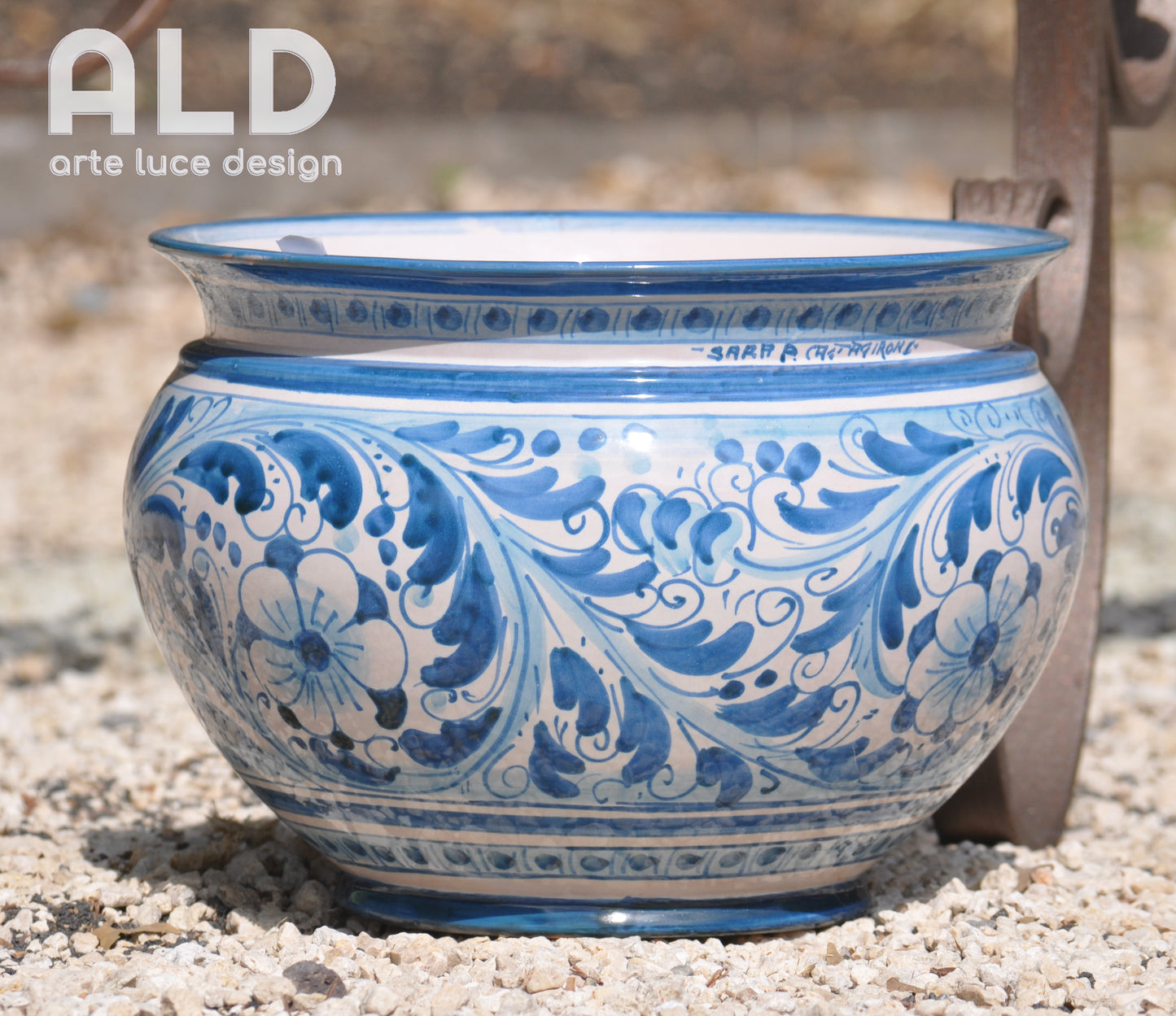 Vaso cachepot in ceramica di Caltagirone caspò fiori artigianale dipinto a mano