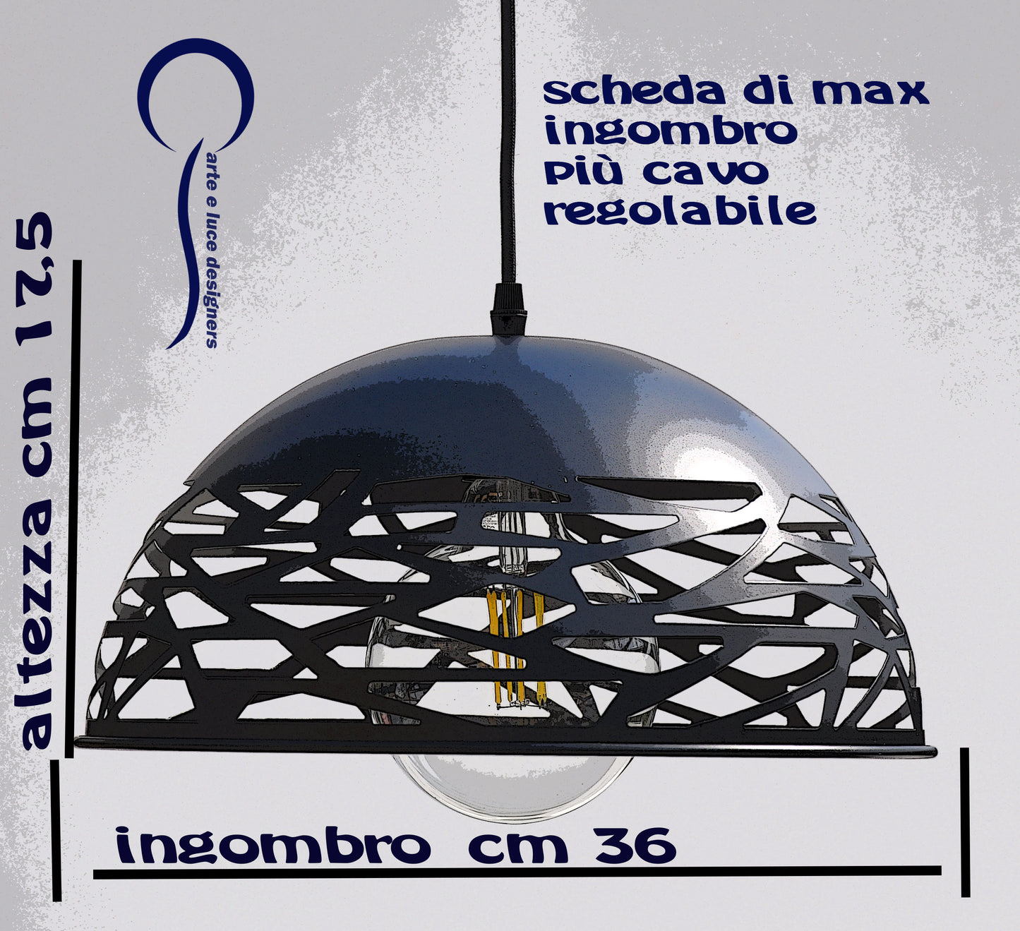 lampadario a sospensione moderno con paralume a cupola traforato nero 1 luce E27