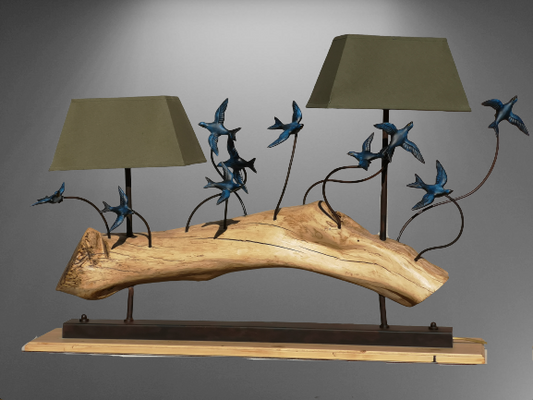 lampada da tavolo legno metallo fatta a mano