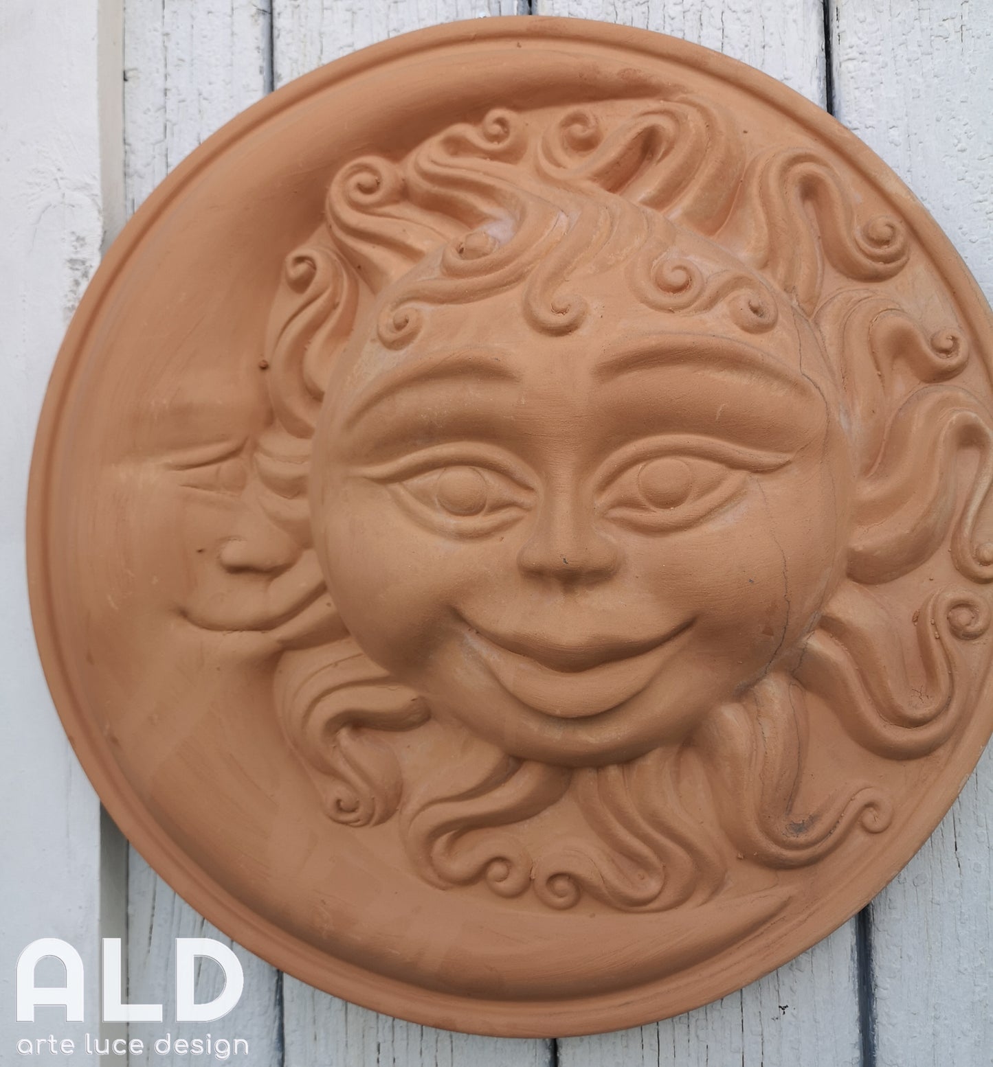 Fregio da parete sole luna decorazione murale in terracotta da esterno giardino