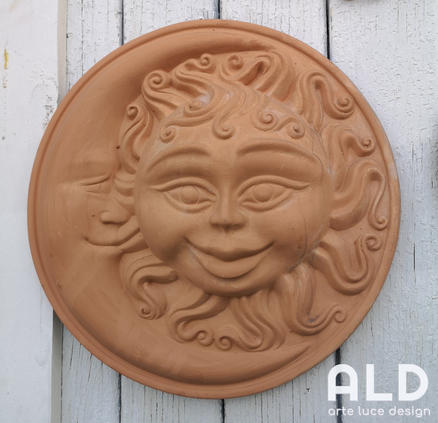 Fregio da parete sole luna decorazione murale in terracotta da esterno giardino