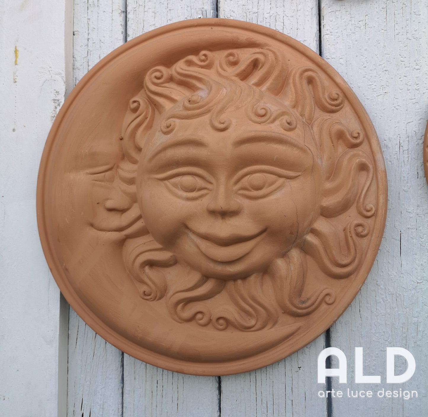 Fregio da parete sole luna decorazione murale in terracotta da esterno giardino