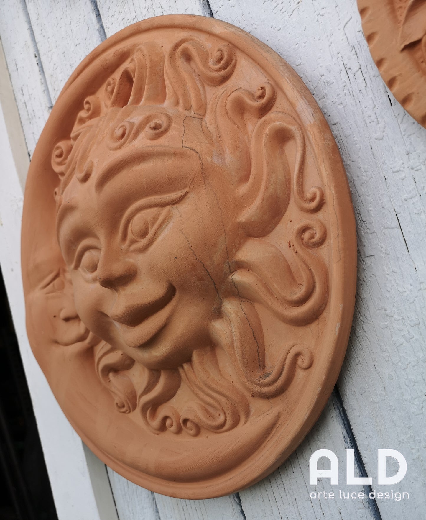 Fregio da parete sole luna decorazione murale in terracotta da esterno giardino