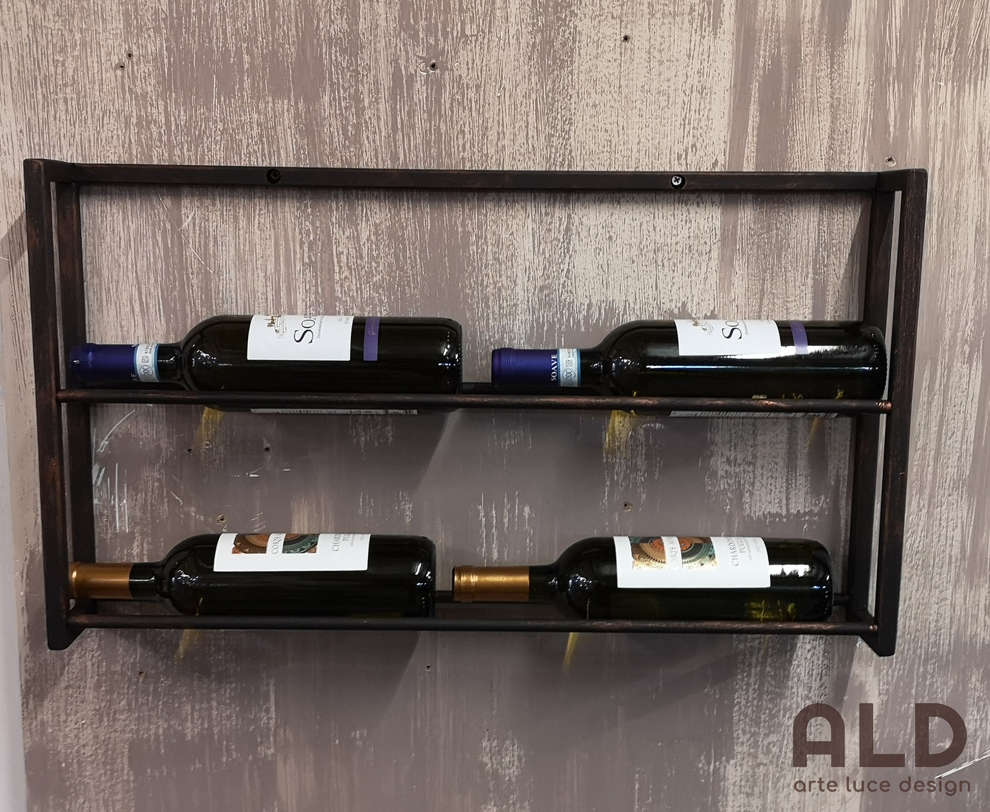 portabottiglie vino da parete in ferro stile industrial cantina cantinetta muro