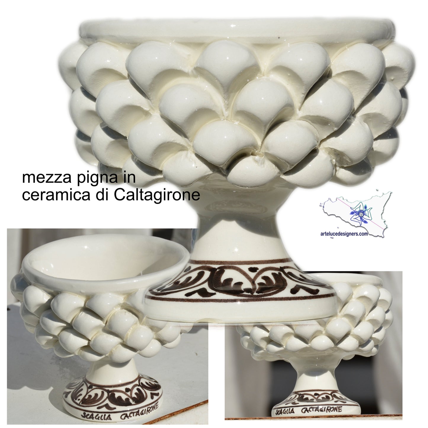 mezza pigna in ceramica di caltagirone alzata porta pianta soprammobile bagno