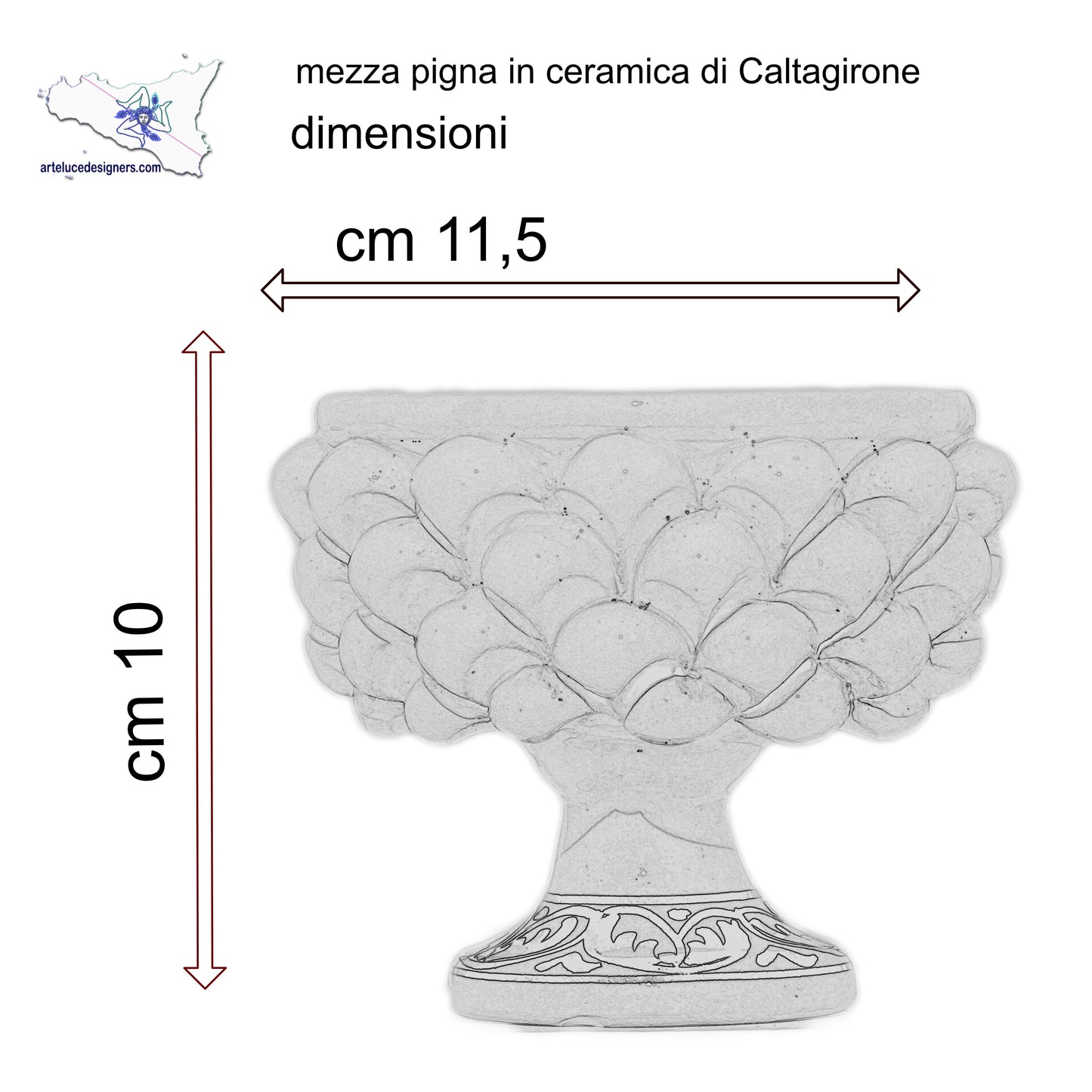 mezza pigna in ceramica di caltagirone alzata porta pianta soprammobile bagno