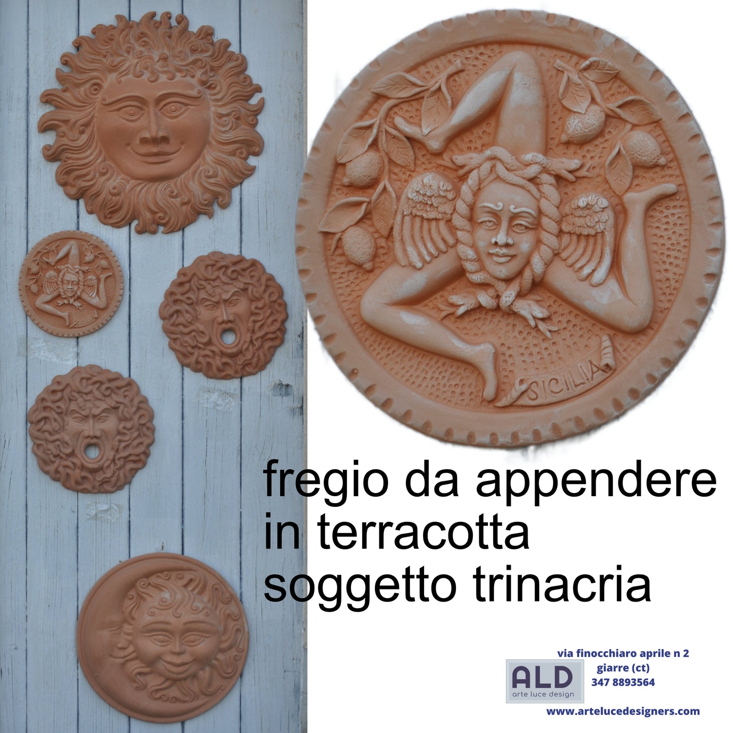 trinacria siciliana in terracotta fregio da parete decorazione interno esterno .