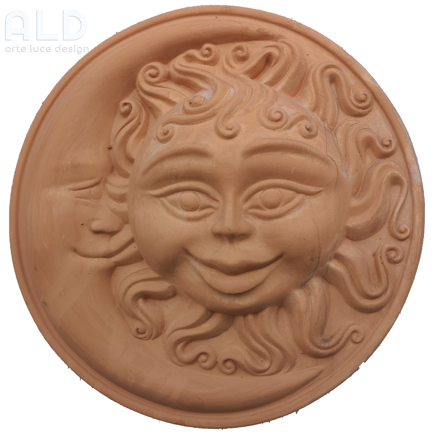 Fregio da parete sole luna decorazione murale in terracotta da esterno giardino