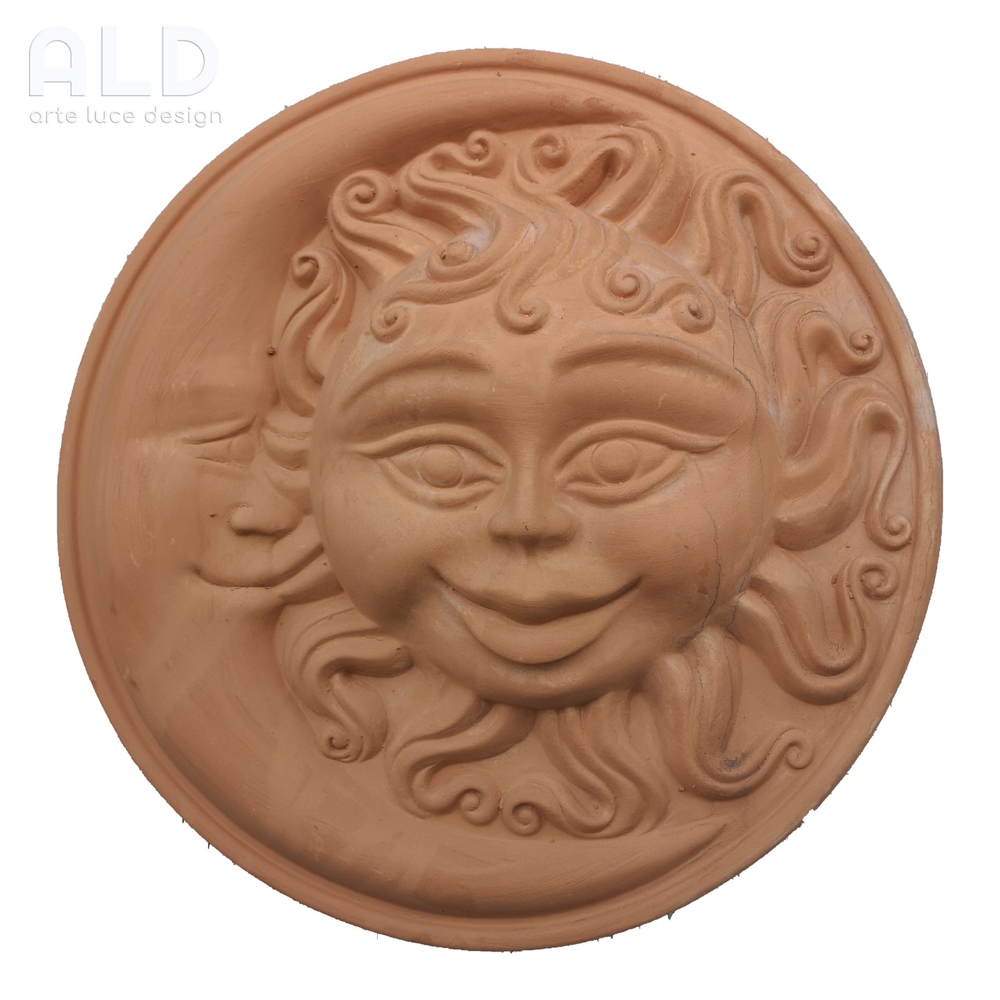 Fregio da parete sole luna decorazione murale in terracotta da esterno giardino