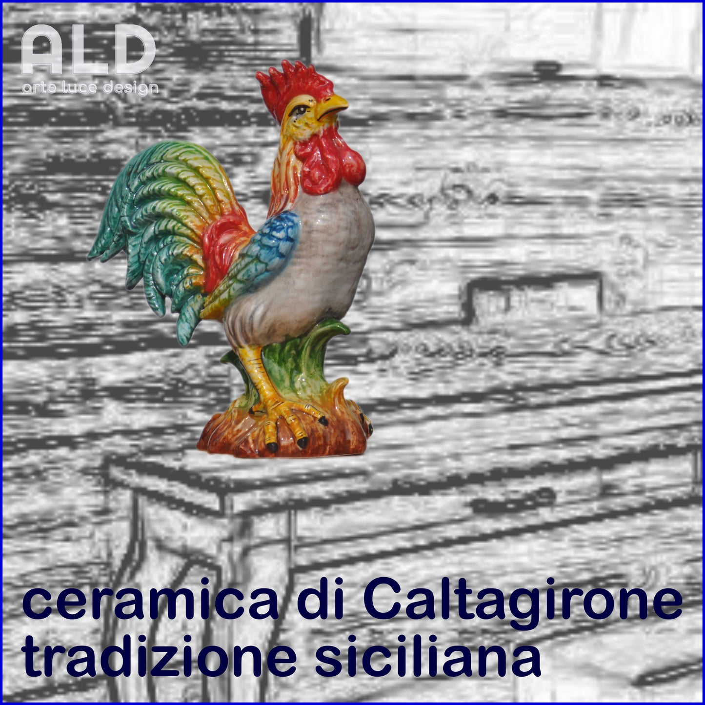 Statua gallo soprammobile statuina terracotta decorata tradizione siciliana