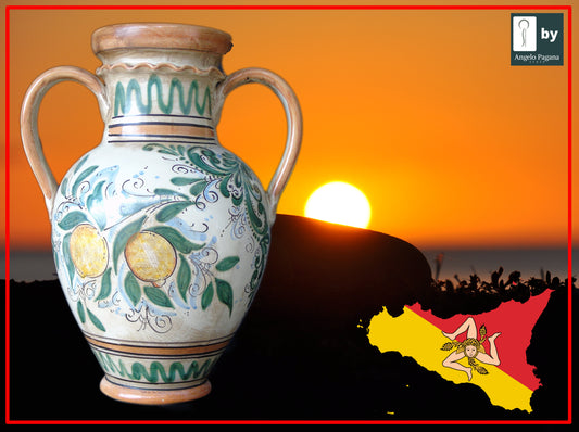 Anfora vaso con manici in ceramica di Caltagirone giara fatto a mano stile siciliano