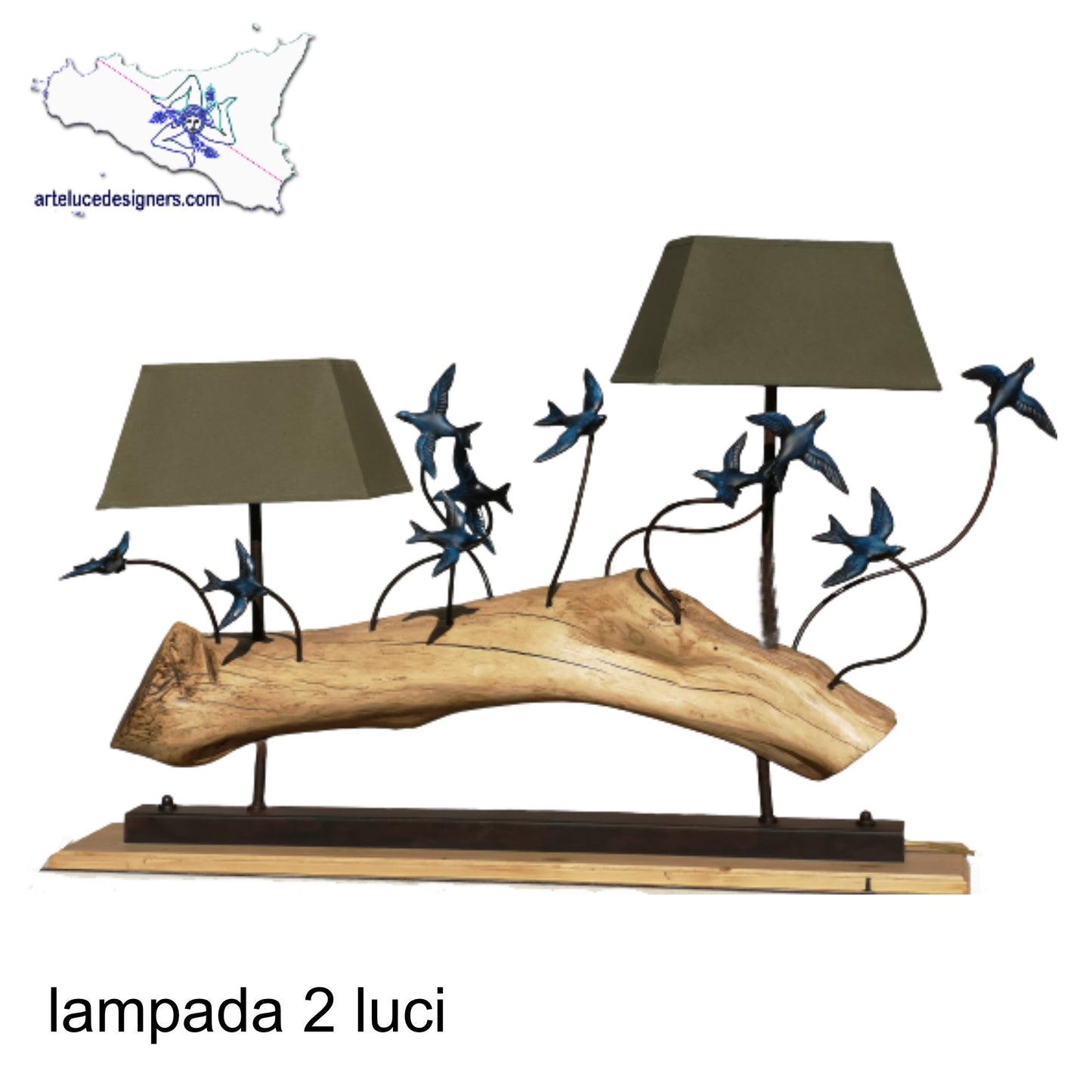 lampada da tavolo legno metallo fatta a mano