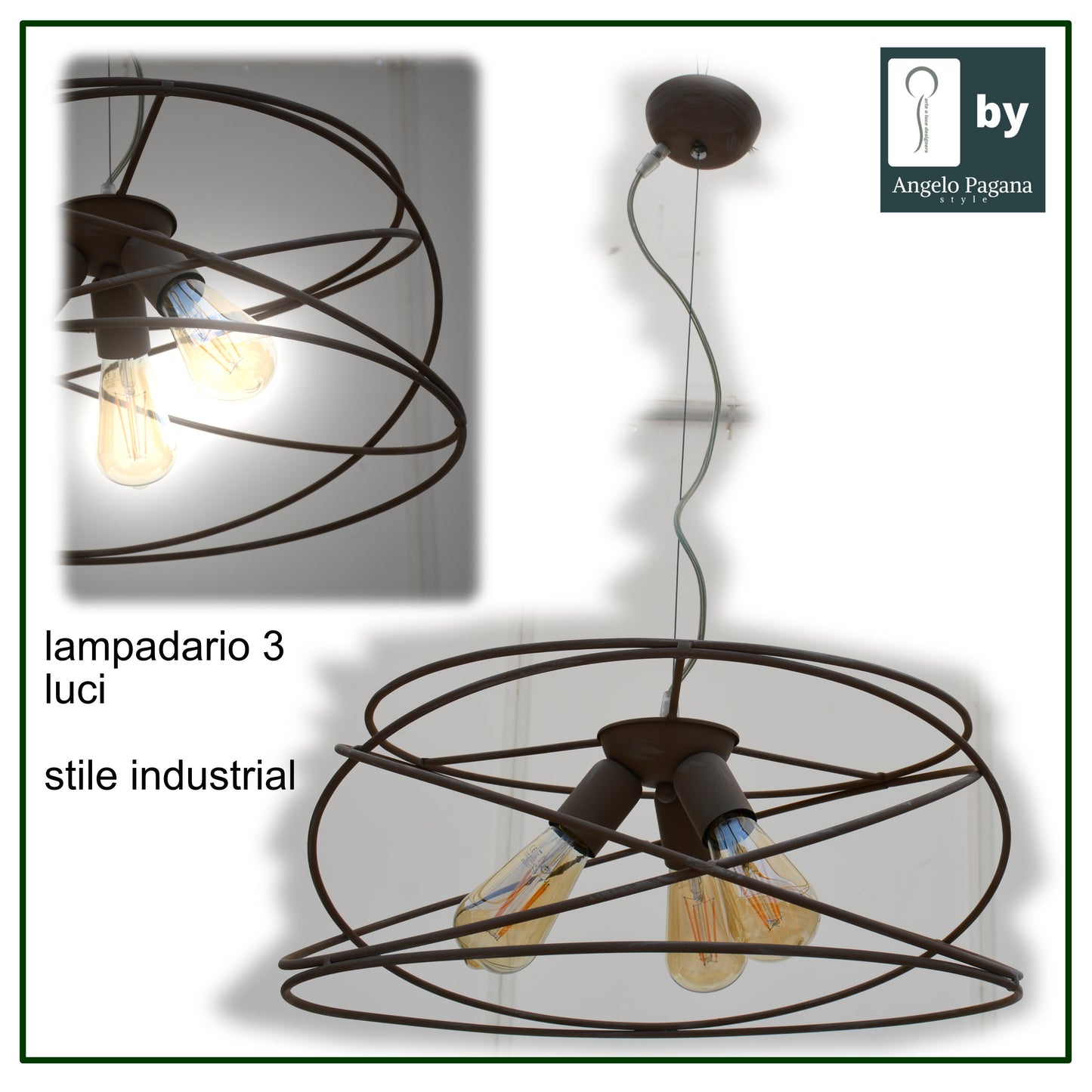 Lampadario moderno stile industrial industriale paralume traforato 3 luci E27