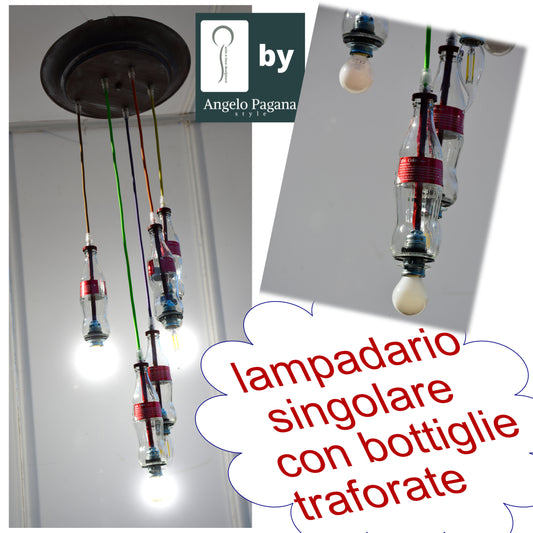 Lampadario a sospensione per cameretta sala giochi con bottiglie pendenti 5 luci