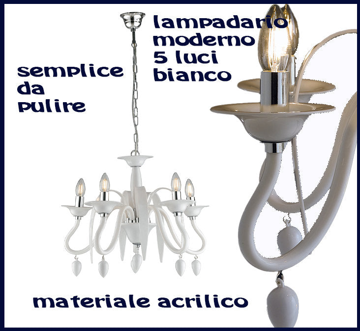 Lampadario Moderno Acrilico idea salone camera da letto 5 luci e14 vari colori