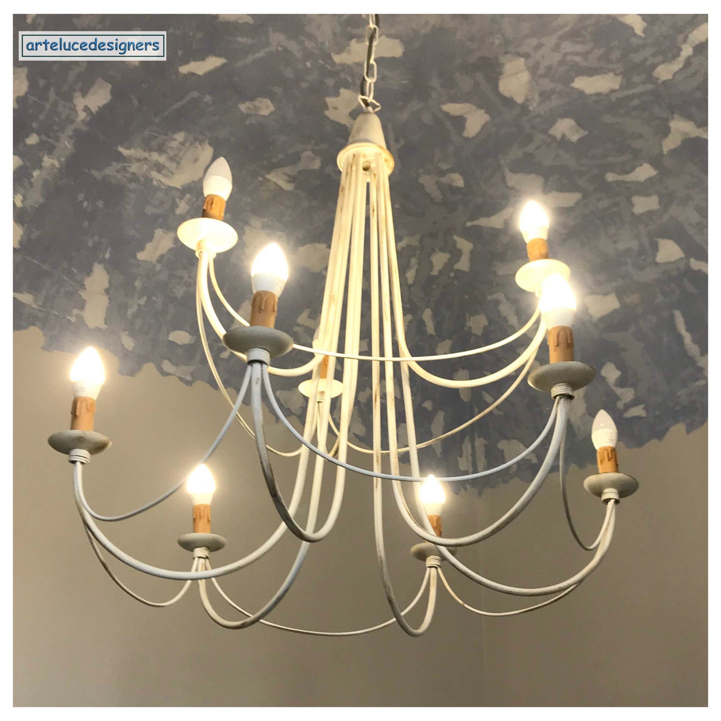 Lampadario shabby in ferro battuto da soffitto 9 luci per salone camera da letto