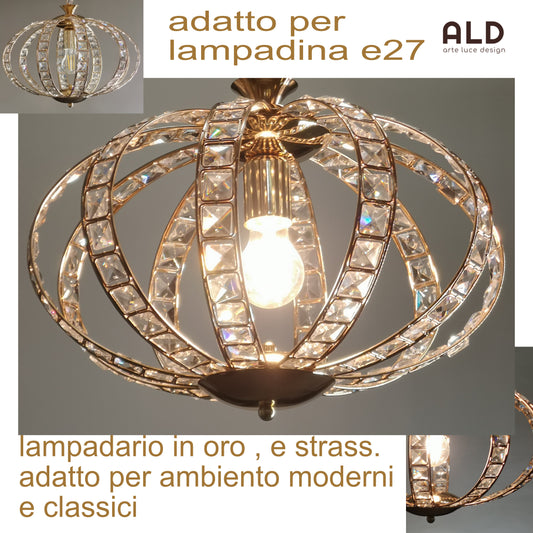 lampadario moderno a sospensione con cristallo oro e27 per camera da letto nuovo