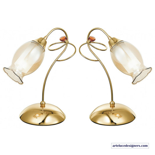 Coppia lampade da tavolo comodino lumetti abatjour metallo oro camera da letto
