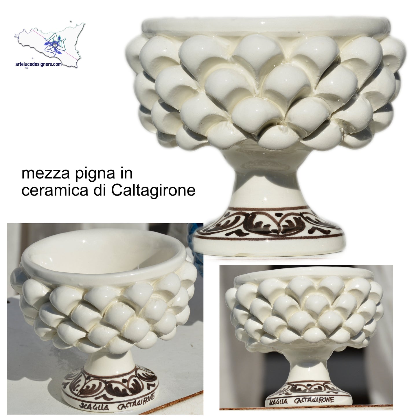 mezza pigna in ceramica di caltagirone alzata porta pianta soprammobile bagno